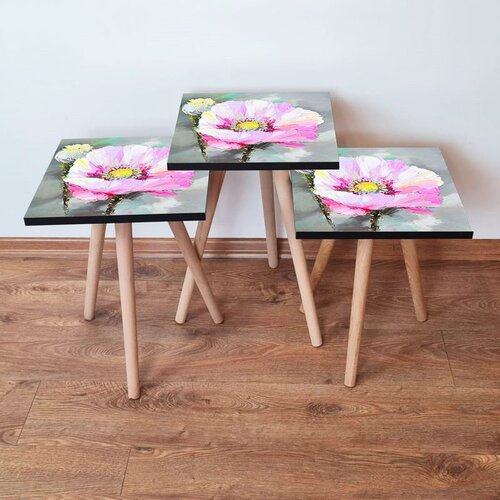 Hanah home 3Shp299 - white whitepinkgreyyellow nesting table (3 pieces) Cene