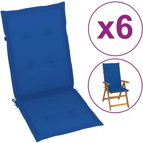  Jastuci za vrtne stolice 6 kom kraljevsko plavi 120 x 50 x 3 cm