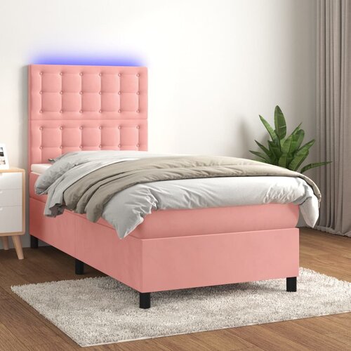 VidaXL Krevet box spring s madracem LED ružičasti 100x200cm bar&amp;scaron;unasti Slike