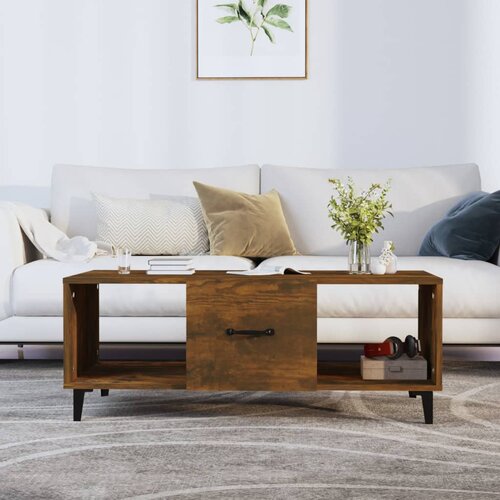 VidaXL Klubska mizica dimljeni hrast 102x50x40 cm konstruiran les Slike