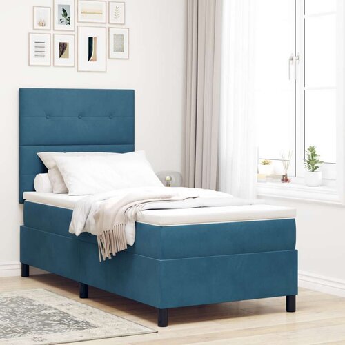 Box Spring Krevet s Madracem Tamnoplavi 90x200 cm Baršun Cijene