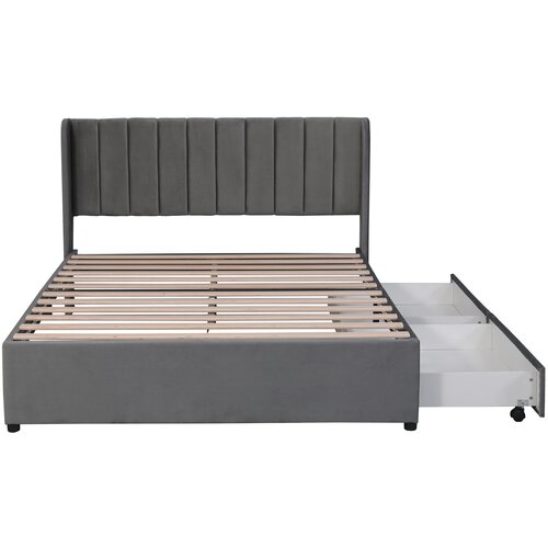 Lumor Postelja 140x200 cm z 2 predaloma – oblazinjena v žamet – moderen slog – siva, (22151366) Cene