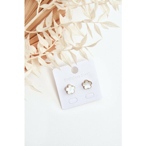 Kesi Delicate white and gold floral earrings Cene