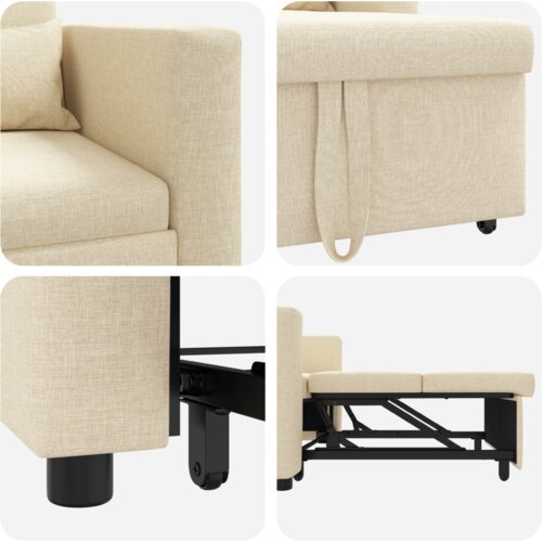  3-u-1 Singl Sofa Krevet Pretvarač Krem Tkanina Slike