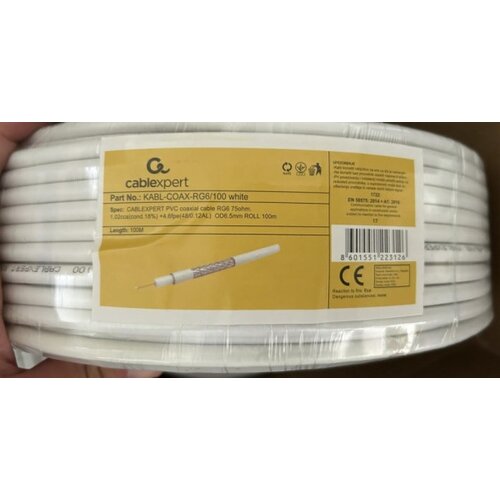 Gembird KABL-COAX-RG6/100 white (X553) koaksialni kabl RG6 bez konektora, conductivity 18%,6.5mm,100m Cene