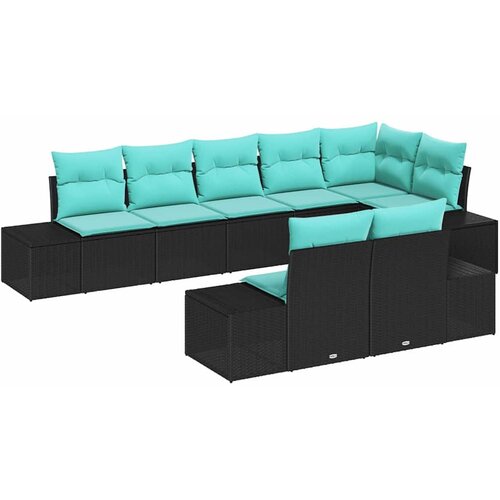 vidaXL Vrtna sedežna garnitura z blazino 8 pcs Črna poli ratan, (5000146066) Cene