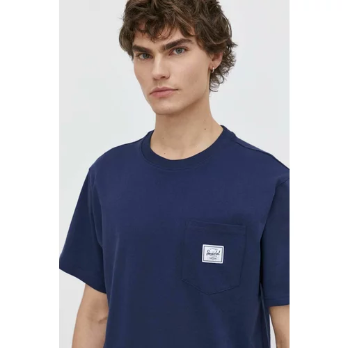 Herschel Pamučna majica za muškarce, boja: tamno plava, bez uzorka