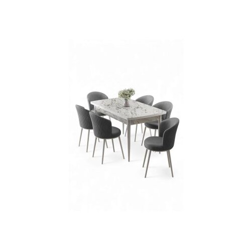Hanah home Rasklopivi trpezarijski sto i stolice (7 delova) Asfel White Marble Grey Cene