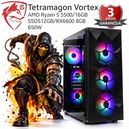 TETRAMAGON series Računar Tetramagon Vortex AMD Ryzen 5 5500/16GB/SSD512GB/RX6600 8GB/650W Cene