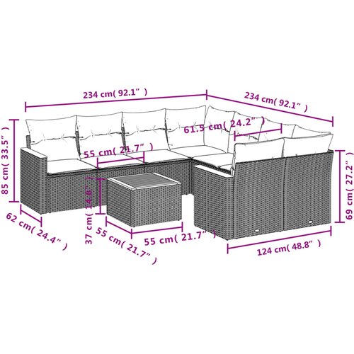  9-dijelni set vrtnih sofa s jastucima crni od poliratana Crna 62 x 62 x 69 cm Slike