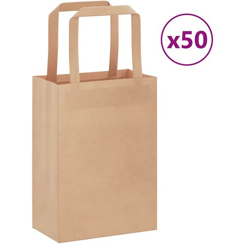 VidaXL Papirnate vrečke 50 kosov z ročaji rjave barve 15x8x21 cm Slike