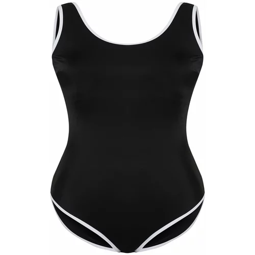 Trendyol Curve Black and White Striped Crew Neck Swimsuit