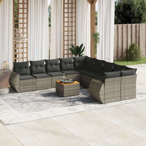  11-dijelni set vrtnih sofa od poliratana s jastucima sivi Slike