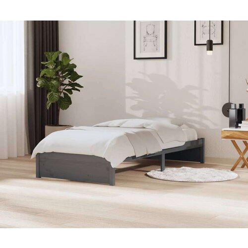  Posteljni okvir siv iz trdnega lesa 90x200 cm, (20643234) Slike
