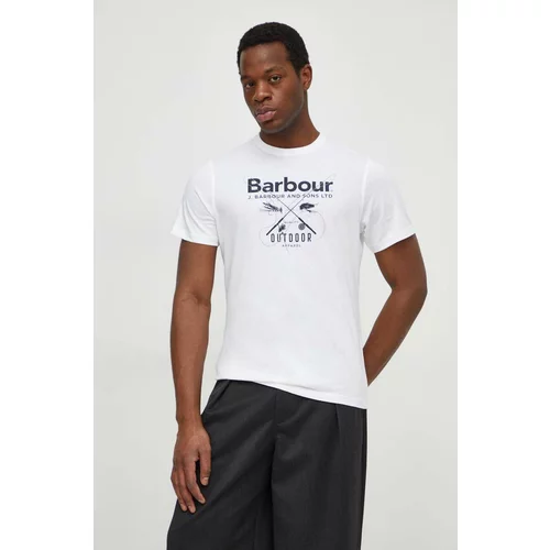 Barbour Bombažna kratka majica moški, bela barva