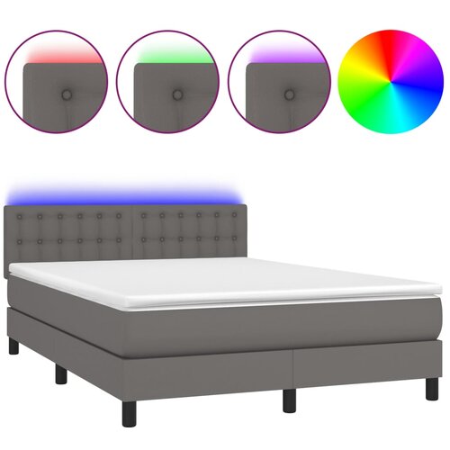 Maison Chic Box spring postelja - Vzmetna postelja z vzmetnico LED siva 140x200cm umetno usnje SL21758, (21890875) Cene