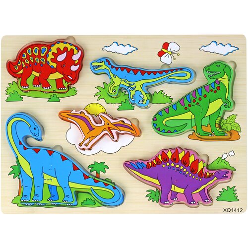  Drvena 3D slagalica za djecu - logička igra sa motivima dinosaura - 11 elemenata Slike