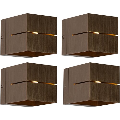 QAZQA Set van 4 smart wandlampen donkerbrons 9,7 cm incl. LED - Transfer Groove Slike