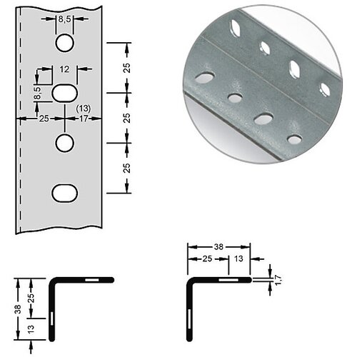 hofe jeklen kotni profil za modularni sistem, 38 x 38 x 1,7 mm, dolžina 3 m, pocinkano, de 10 kosov Cene