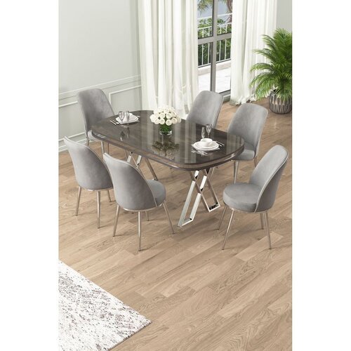 Hanah home Set Trpezarijski sto i 6 stolica Lai, siva Cene