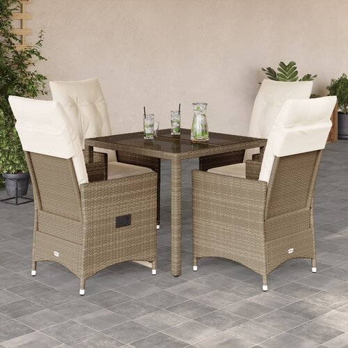  5-dijelni vrtni blagovaonski set od poliratana s jastucima bež 90 x 90 x 75 cm Slike
