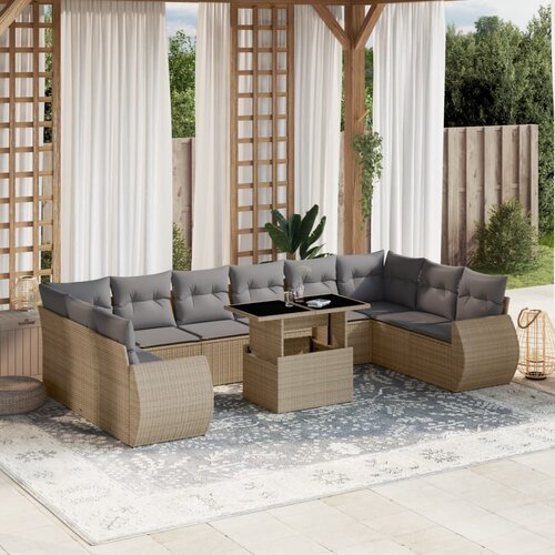vidaXL 11-dijelni set vrtnih sofa od poliratana s jastucima bež Cijene