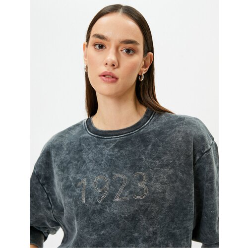 Koton Crew Neck Sweatshirt 1923 Embroidered Faded Effect 100th Anniversary Special Cene
