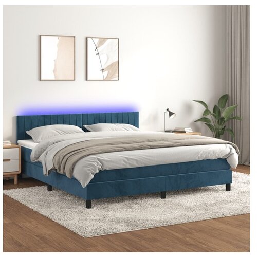 VidaXL Box spring postelja z vzmetnico LED temno modra 180x2 Slike