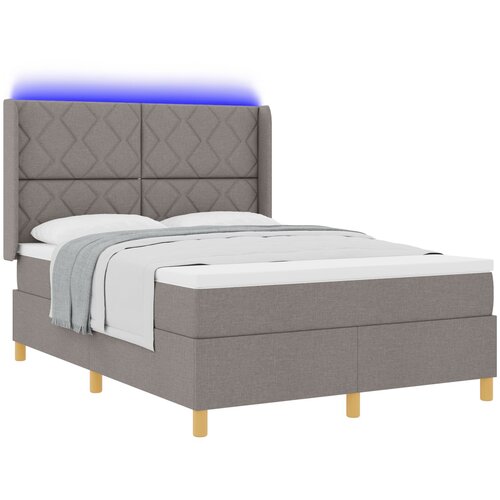 VidaXL Box Spring Postelja z Blazino in LED Taupe 140x200 cm Tkanina, (22049413) Slike