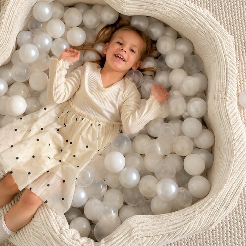 MeowBaby Kremno bel bazen z žogicami iz rebrastega žameta &amp;oslash; 90 cm vi&amp;scaron;ina 30 cm &amp;ndash; Slike
