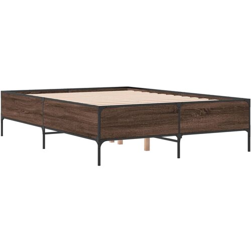 VidaXL Okvir kreveta smeđi hrast 140x200cm konstruirano drvo i metal Slike