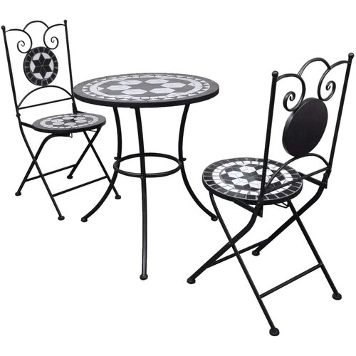 Bistro 3-dijelni bistro set s keramičkim pločicama crno-bijeli Cijene