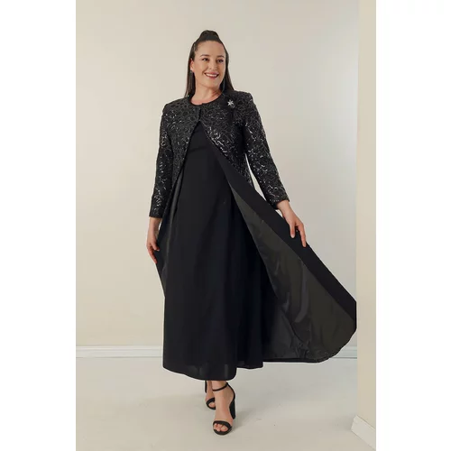By Saygı Long Crepe Dress With Half Moon Sleeves. Plus Size 2-Piece Suit With Puffy Caftan Lined The Sleeves And The Front.