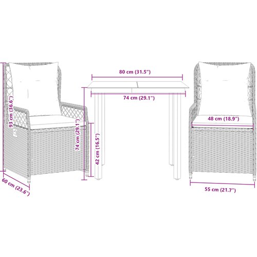 3-dijelni vrtni blagovaonski set s jastucima od poliratana crni Crna 80 x 80 x 74 cm Slike