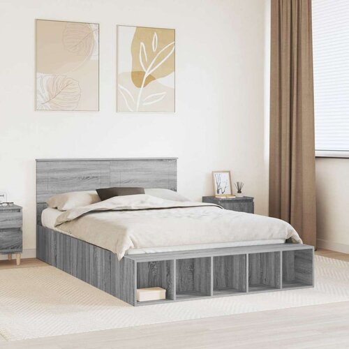  Okvir za krevet s policom Siva Sonoma 150 x 200 cm - Sivi hrast sonoma 150 x 200 cm Cene
