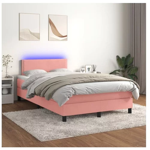  Box spring postelja z vzmetnico LED roza 120x200 cm žamet