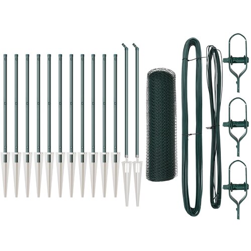 vidaXL Heksagonalna ograja Zelena 0.8x25 m Jeklo, Ograjne palice s konico 13 kos Ø32 mm 100 cm Galvanizirano jeklo Cene