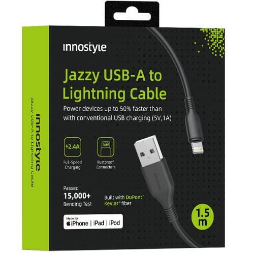 Innostyle JAZZY USB LIGHTNING MFI KABEL ZA HITRO POLNJENJE ZA IPHONE KEVLAR 2M ČRN, (21748045) Cene