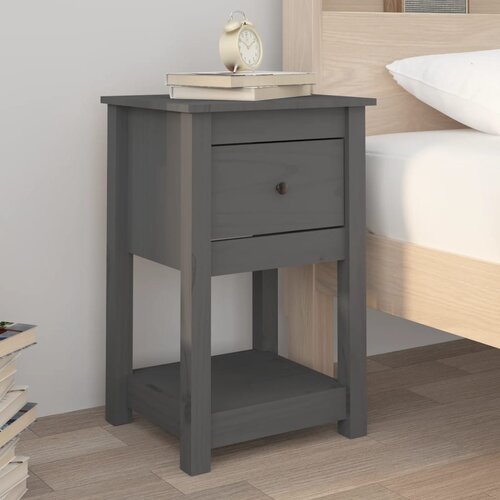 The Living Store Nočna omarica siva 40x35x61,5 cm trdna borovina - Nočna Omarica, (21430881) Slike