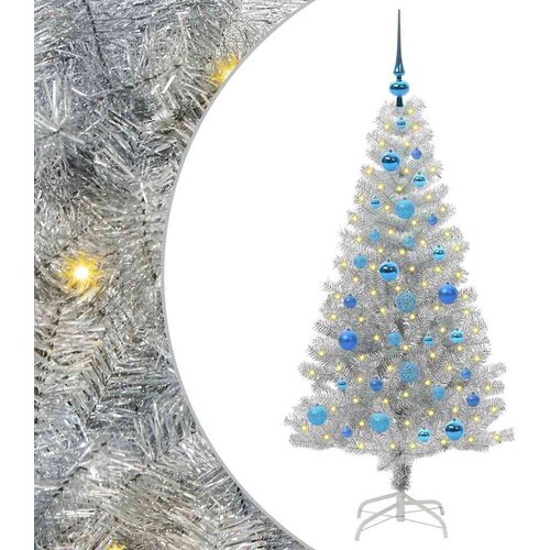 VidaXL Božićno drvce s 150 LED svjetlima s stalakom Srebrno 150 cm PET Slike