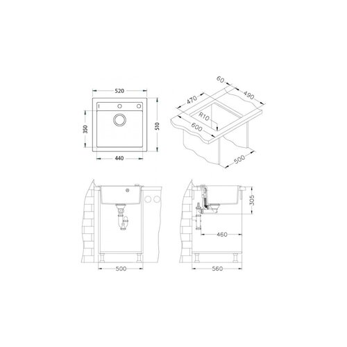 Alveus Formic 20 Set za pomivalno korito, 520x510 mm, Pop-up sifon + pipa Kati, črna Slike