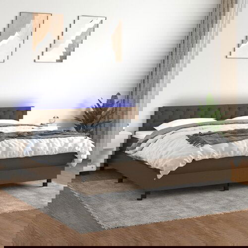 The Living Store Box spring postelja z vzmetnico LED temno rjava 180x200cm blago - Box Spring Postelja, (21518724) Cene