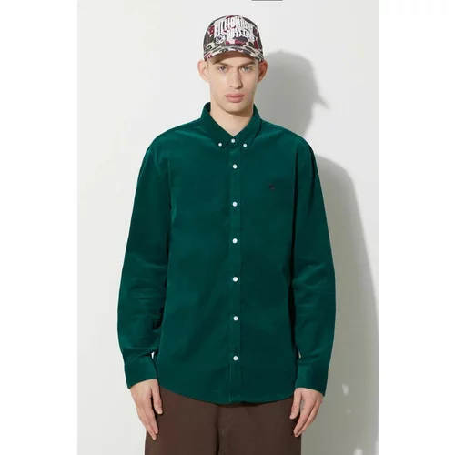Carhartt WIP Košulja od samta Longsleeve Madison Fine Cord Shirt boja: zelena, regular, s button-down ovratnikom, I030580.1ZUXX