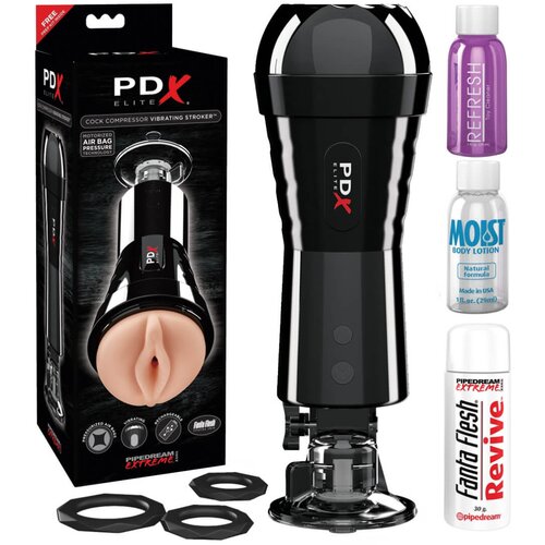 PDX Elite Cock Compressor - sesalni, vibracijski masturbator za pičko (črn) Slike
