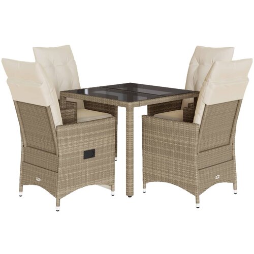  5-dijelni vrtni blagovaonski set od poliratana s jastucima bež 90 x 90 x 75 cm Slike