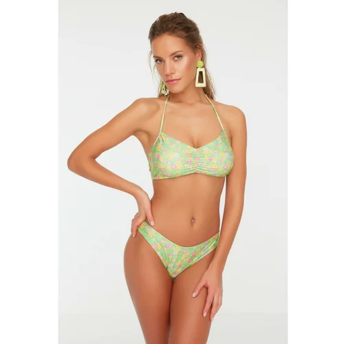 Trendyol Floral Pattern Halter Neck Detailed Bikini Top
