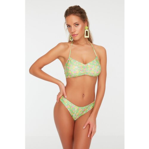 Trendyol Floral Pattern Halter Neck Detailed Bikini Top Slike