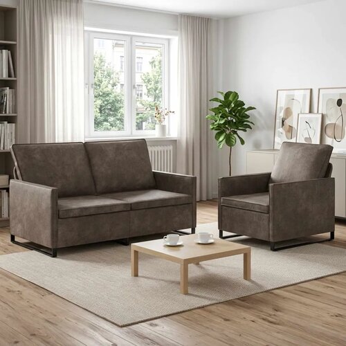  Set sofe 2 pcs Tamnosiva Umjetni sued - Tamnosiva Jednostruka + Dvostruka (140 cm) Cene