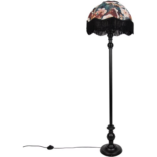 QAZQA Vloerlamp zwart met bloemen kap en witte binnenkant 45cm - Classico Cene