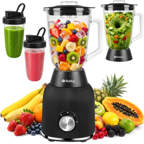  1200W steklen električni blender in me&amp;scaron;alnik in bidon črn Slike